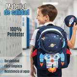 Mochila Escolar Con Estuche 33cm Poliéster Impermeable Astronauta Niño