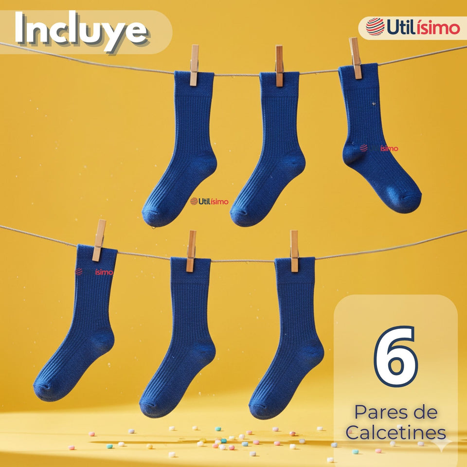 Pack 6 Calcetínes Escolares Corto Algodón Azul Niño y Niña