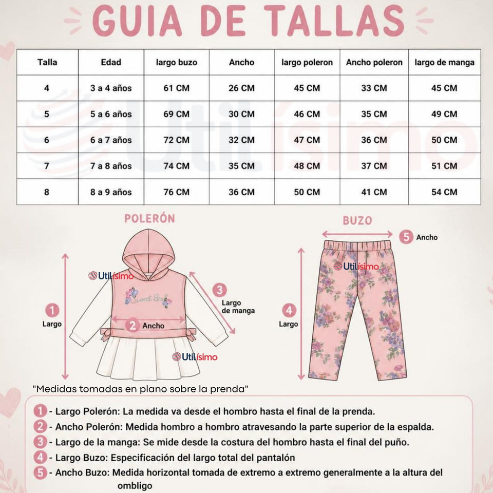 Conjunto 2 Piezas Polerón con Capucha y Pantalón 100% Algodón Niña Tedmimak Sweet flowers