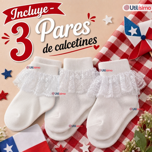 Pack 3 Calcetines Encaje Vuelos Niña Algodón Fiestas Patrias