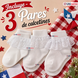 Pack 3 Calcetines Encaje Vuelos Niña Algodón Fiestas Patrias