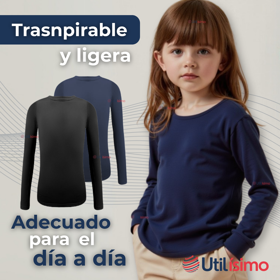 Pack 3 Primera Capa Escolar Bambú Invierno Camiseta Niña Cuello Redondo Polera