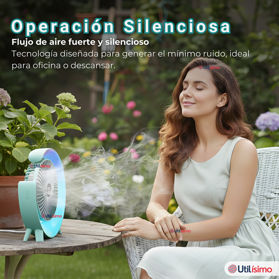 Mini Ventilador Portátil De Mesa Con Luz Led Recargable USB Verde Agua