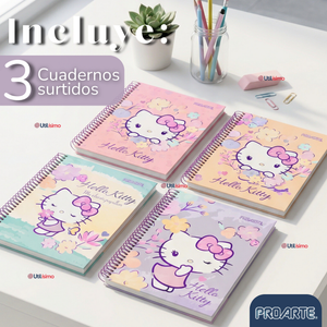 Pack 3 Cuadernos Universitario Hello Kitty 150 Hojas Tapa Gruesa Proarte Diseño Surtido