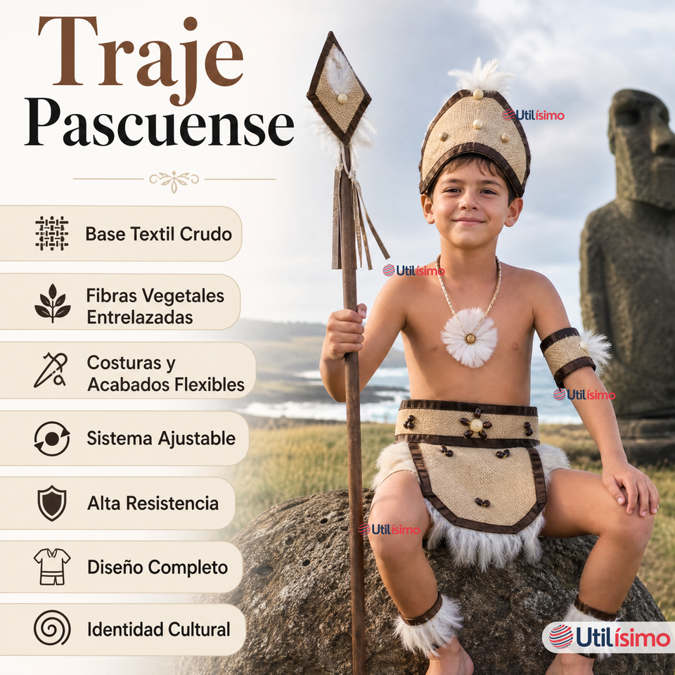 Traje Pascuense Típico Completo 4 Piezas NIño Rapa Nui Fiestas Patrias