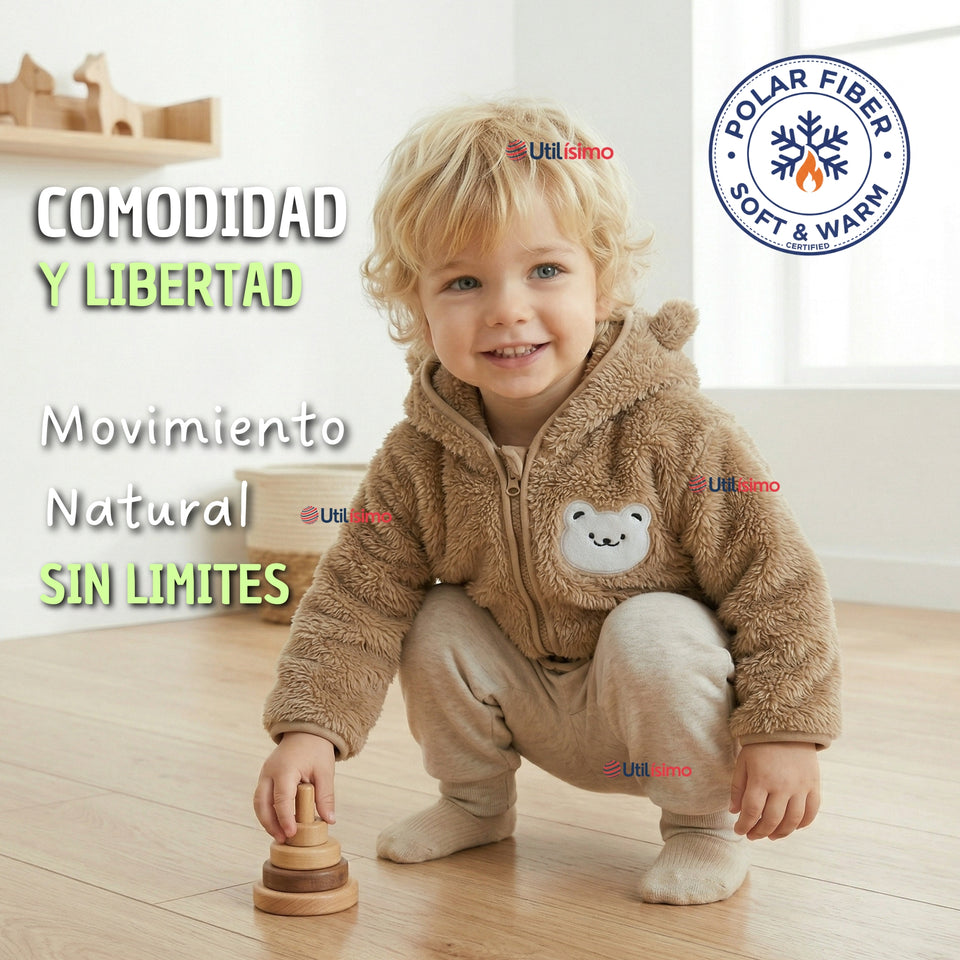 Polerón Con Capucha Forro Polar Bebe Niño Oso Abrigo Invierno