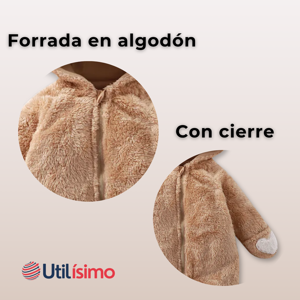 Enterito Osito Polar Con Capucha Marron Bebé