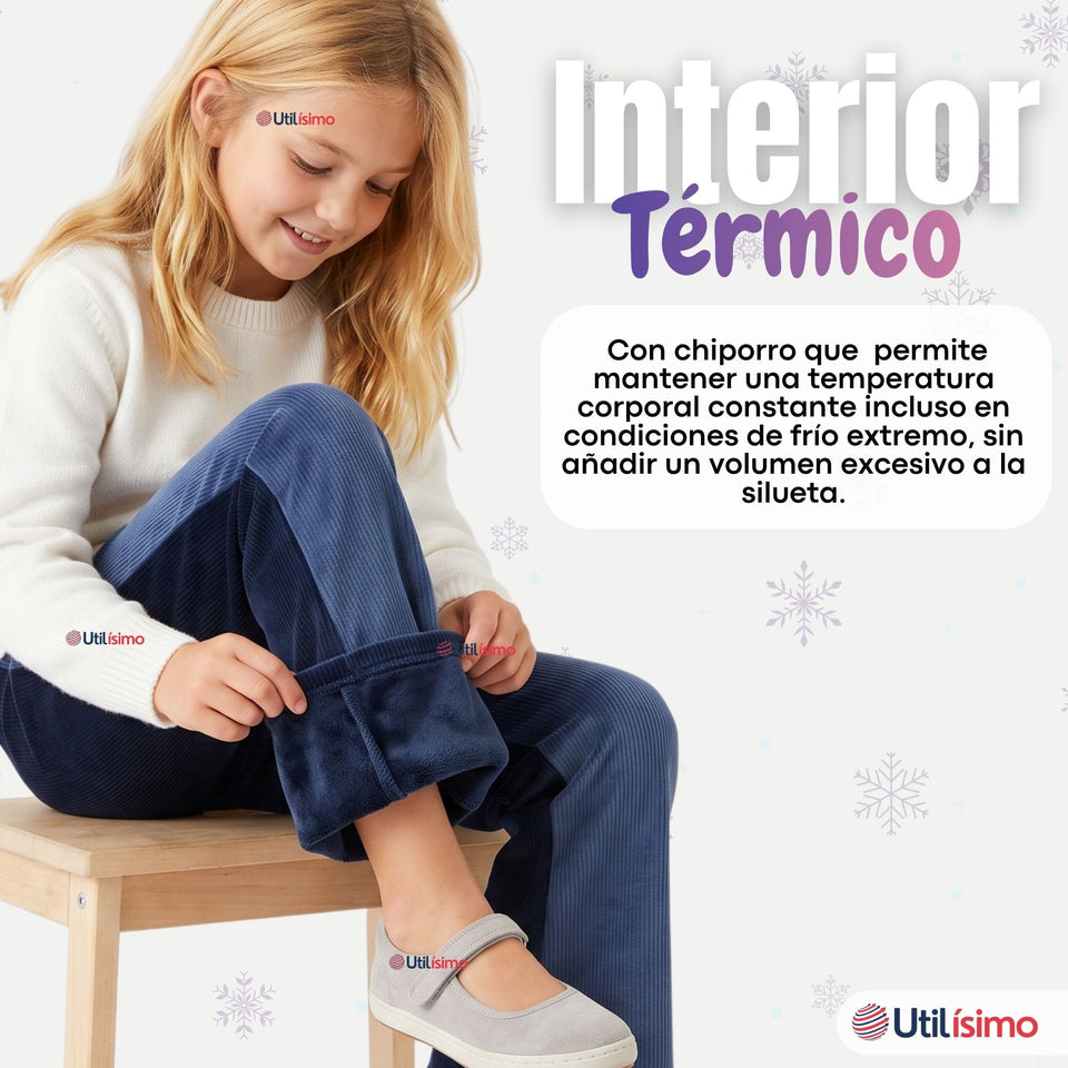 Calza Palazzo Polar Con Chiporro  Niña Juvenil Elasticada Térmica Navy Blue