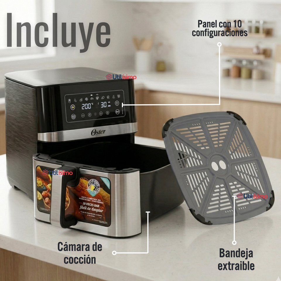 Freidora de aire digital Oster®, con recubrimiento Oster® DiamondForce, 7.5L de capacidad, CKSTAF75WDSSDF 1600W