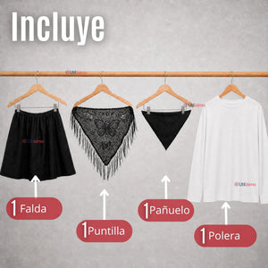 Traje Chilote Juvenil Negro 4 Piezas Con Polera Baile Típico Fiestas Patrias