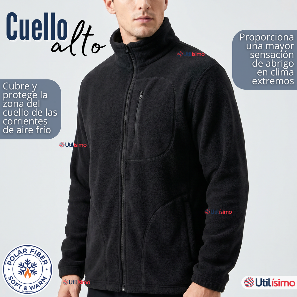 Polerón Térmico Micropolar Cuello Alto Hombre Negro Invierno