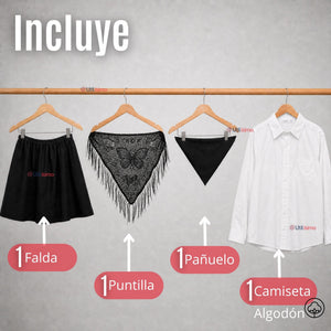 Traje Chilote Niña Negro 4 Piezas Con Camisa Baile Típico Fiestas Patrias