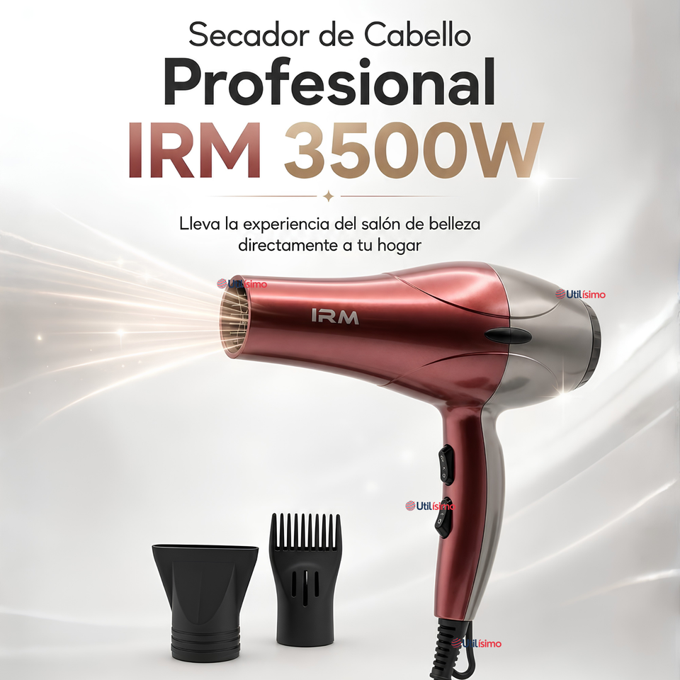 Secador De Cabello Profesional 3500W IRM Alta Potencia 2 Boquillas