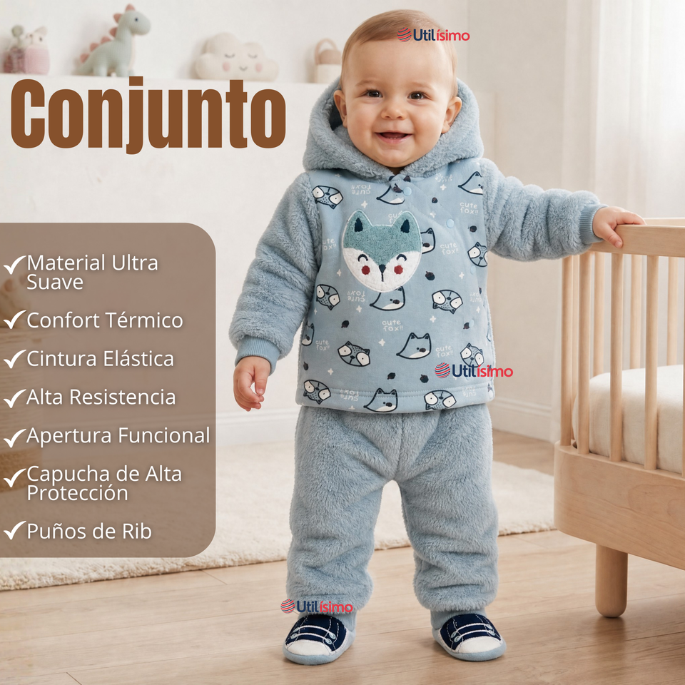 Conjunto Buzo Polerón Con Capucha Térmico Algodón 2 Piezas Niño Bebé