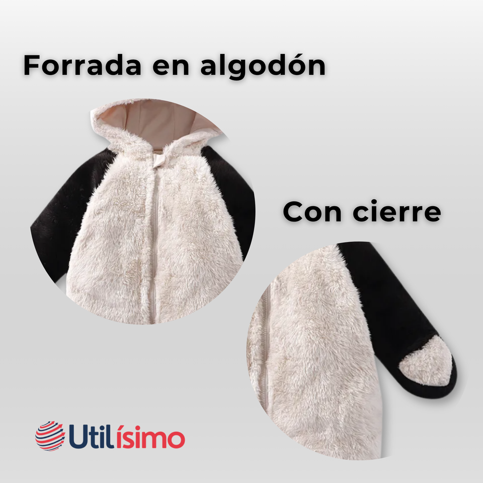 Enterito Osito Polar Con Capucha Blanco y Negro Bebé