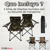 Pack 2 Sillas Plegables de Playa Camping Picnic Con Portavaso Diseños Surtidos