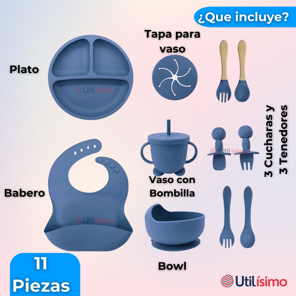 Set De Alimentación Bebé Silicona Con Vaso 11 Piezas Libre BPA