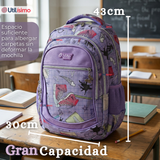 Mochila Escolar Con Estuche 43cm Tela Oxford Lila Niña