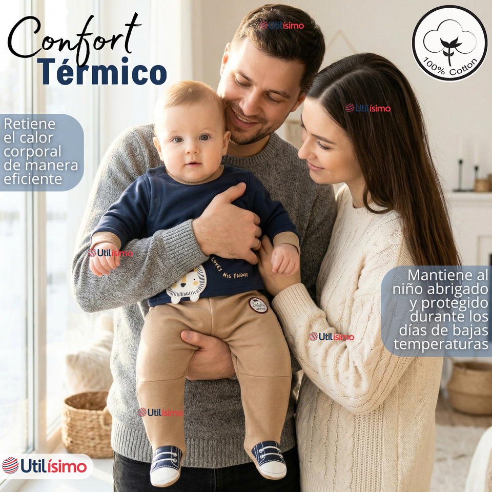 Conjunto 2 Piezas Buzo Pantalón Y Polerón De Algodón Azul León Bebé Niño