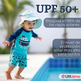 Traje de Baño Manga Larga Pantalón Corto 2 Piezas Corte Split Niño 3 a 9 años Blue Boat