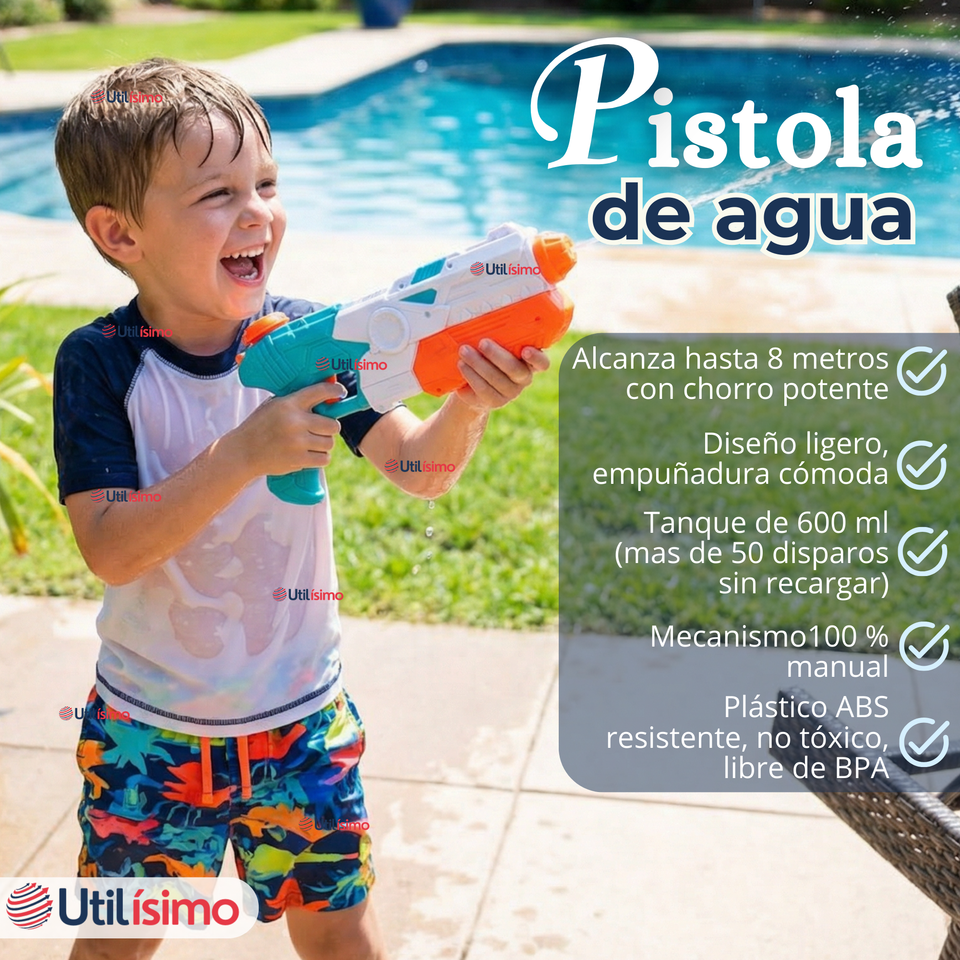 Pack 2 Pistolas Lanza Agua 34cm 600ml Juguete Colores Surtidos Niño
