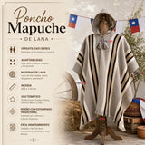 Poncho Mapuche Lana Alpaca Con Capucha Unisex Fiestas Patrias