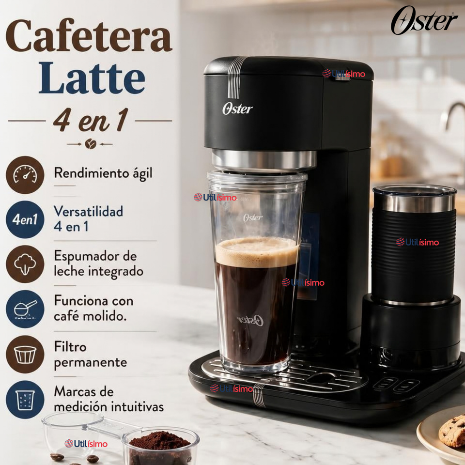Cafetera Latte 4 en 1 Oster® Con Espumador Café Caliente Latte Helado Frappé BVSTDC02B