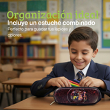 Mochila Escolar Bolso Con Efecto 3D Estuche + Lonchera 40Cm Tela Oxford Niño Dark Dinosaur