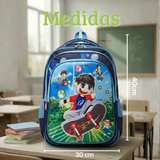 Mochila Escolar Bolso Con Efecto 3D Estuche + Lonchera 40Cm Tela Oxford Niño Skate Hero
