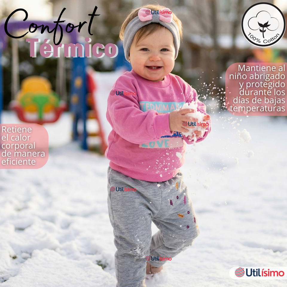 Conjunto 2 Piezas Buzo Pantalón Y Polerón De Algodón Lila Bebé Niña
