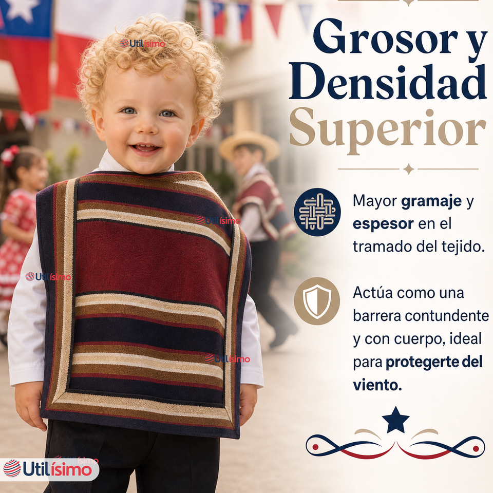 Pack 3 Mantas Poncho Huaso Niño Baile Cueca Fiestas Patrias