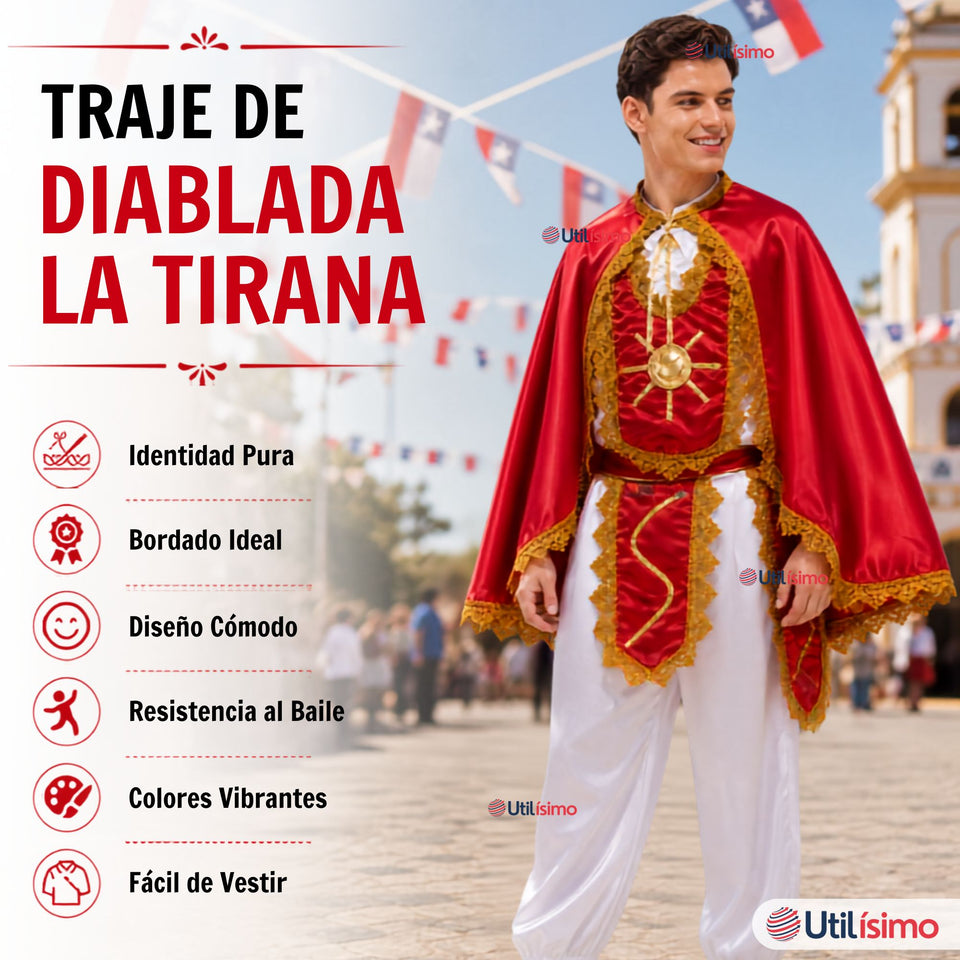 Traje Tirana Diablada Rojo 5 Piezas Adulto Baile Típico Fiestas Patrias