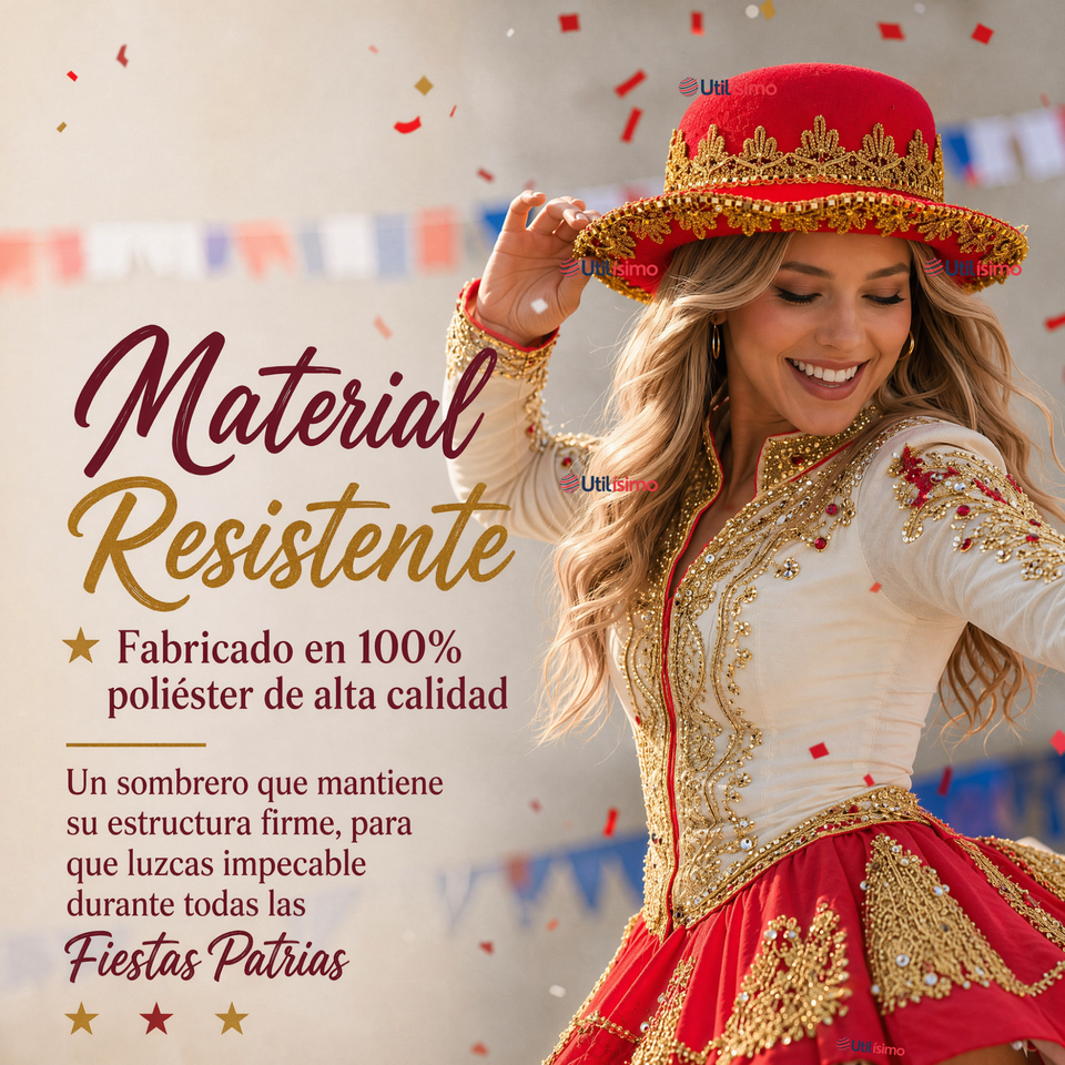 Sombrero Gorro Caporal Mujer Fiestas Patrias Rojo Baile Típico