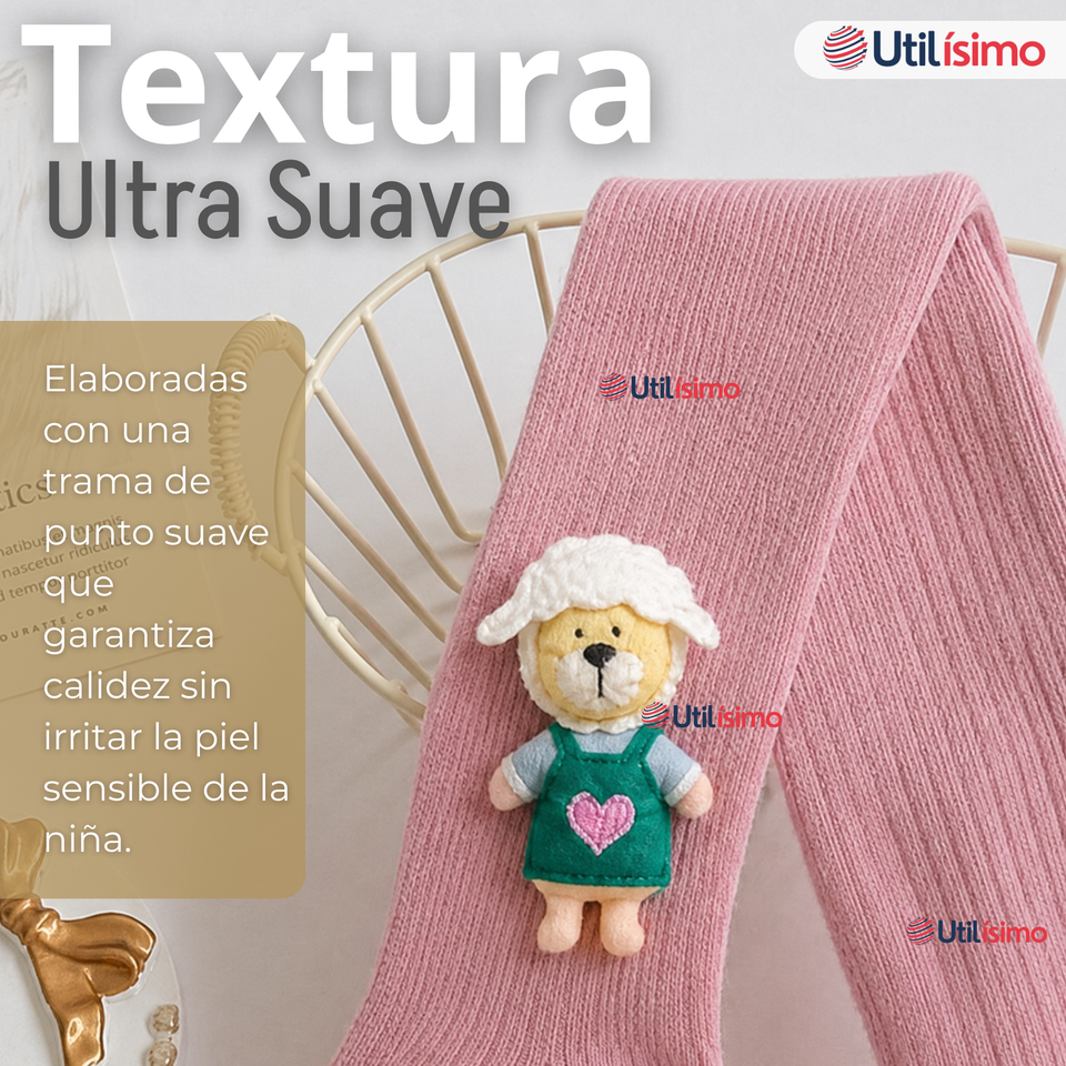 Pack 3 Pantys 3D Osito Tejida Niña Ballerina 78% Algodón Premium Surtidas