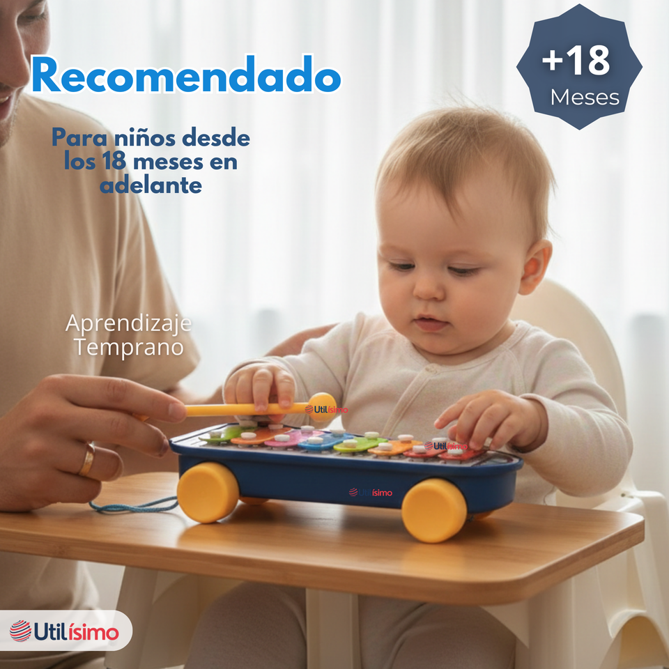 Xilófono Cohete Piano Carrito de Arrastre Juguete Educativo Bebé Niño Niña