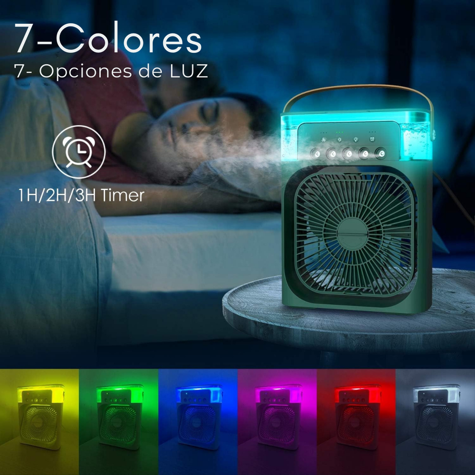 Climatizador Portátil Frío 4 en 1 Ventilador Humificador Enfriador Lampara LED 220v USB Verde