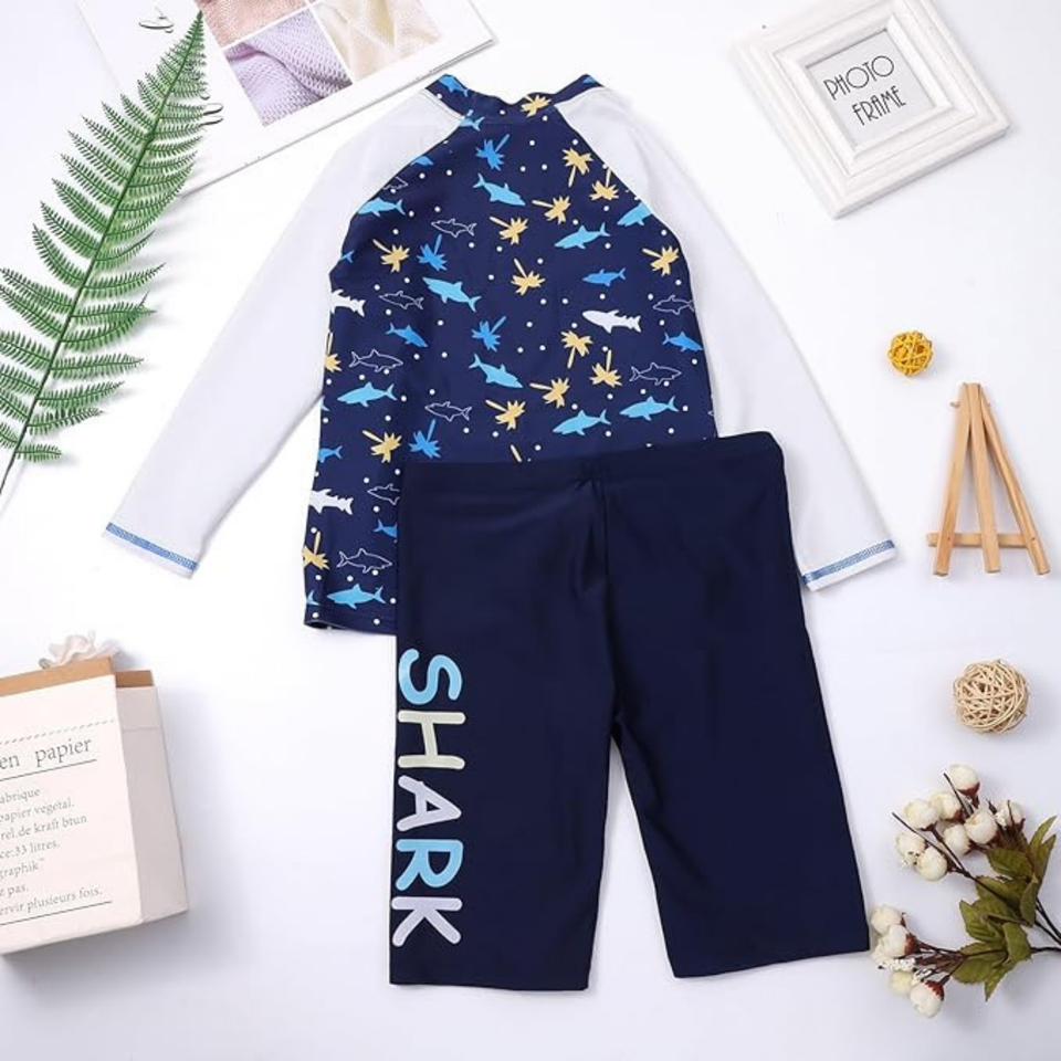 TRAJE DE BAÑO SPF UV50+ 2 PIEZAS MANGA LARGA NIÑO FISH NAVY