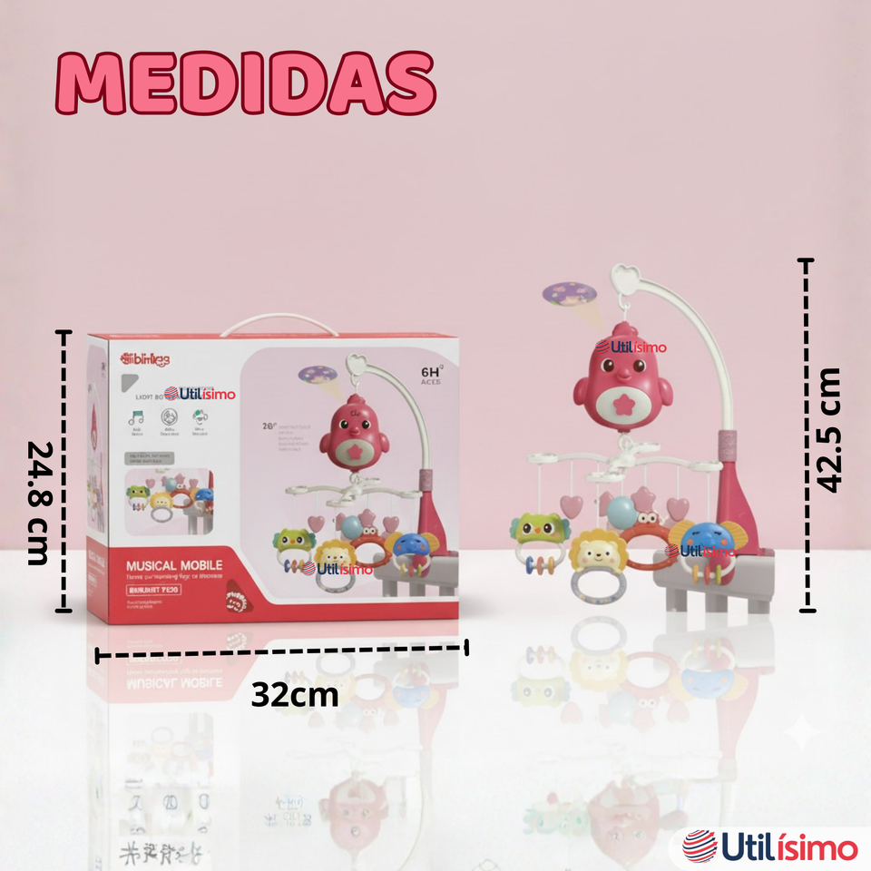 Móvil Giratorio Musical Proyector Bebé Niña Rosado