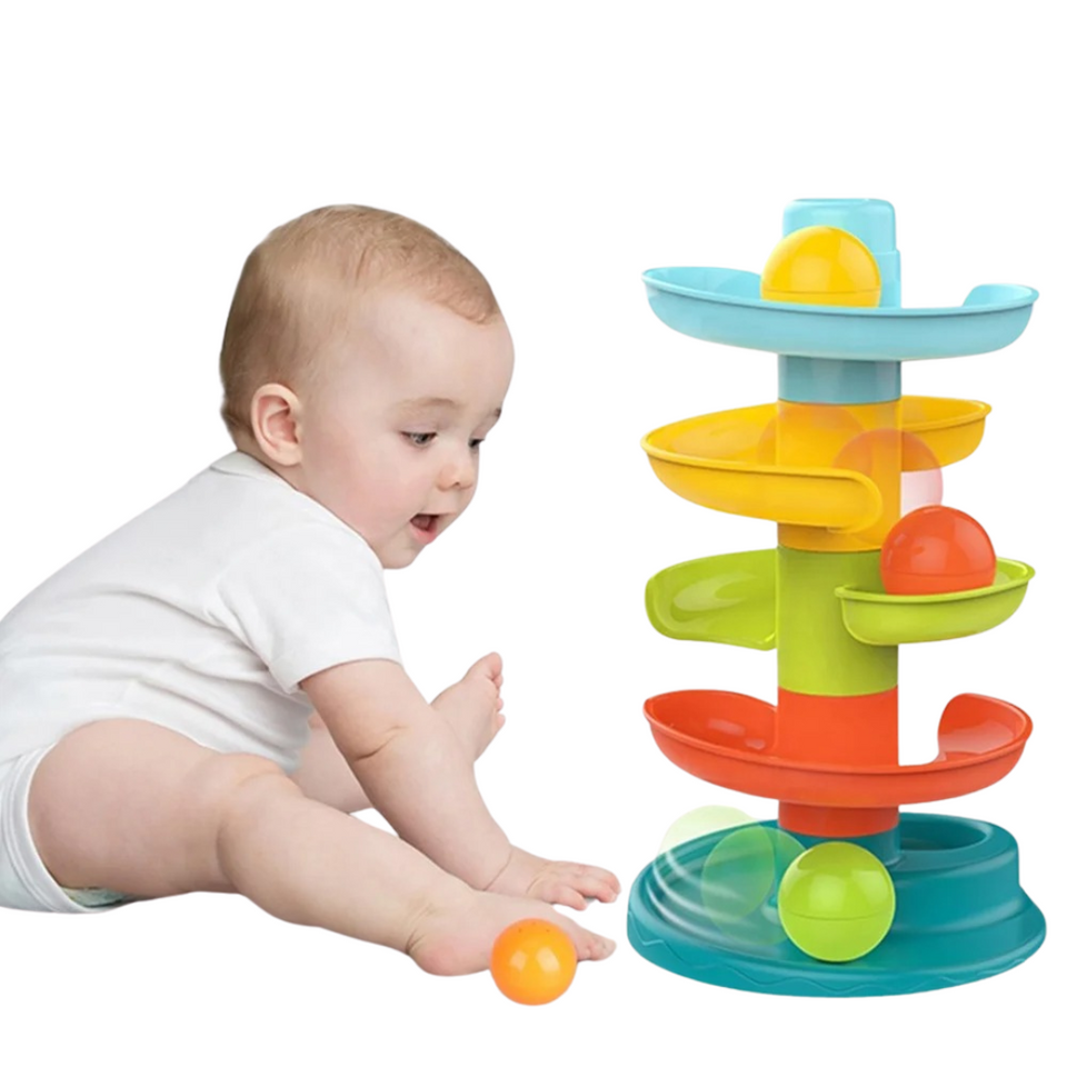 Juego Didáctico Torre 30Cm Pista Tobogán Pelota Bebé Huanger Multicolor