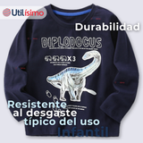 Polera Manga Larga Niño 100% Algodón Dinosaurio Azul Camiseta