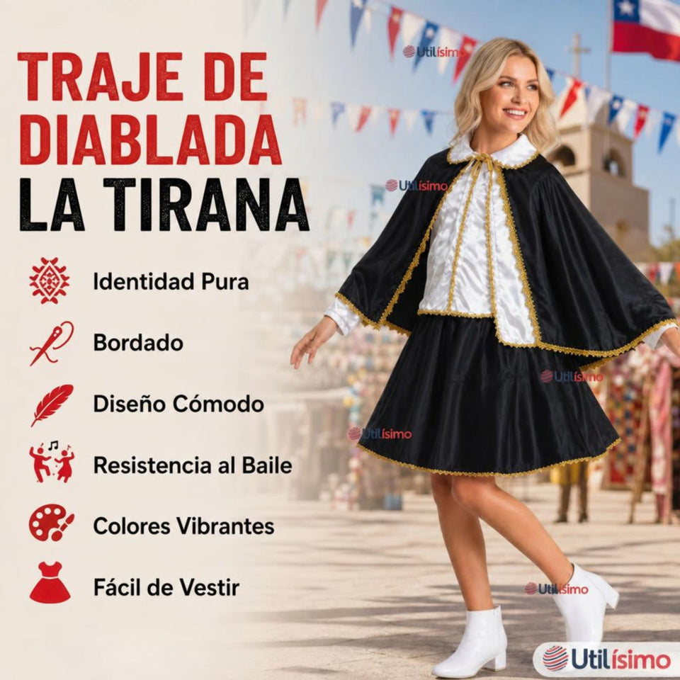 Traje Tirana Diablada Negro 3 Piezas Mujer Baile Típico Fiestas Patrias
