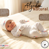 Conjunto Set 5 Piezas Body Camiseta Panty Gorro Manoplas Algodón Blanco Bebé Unisex