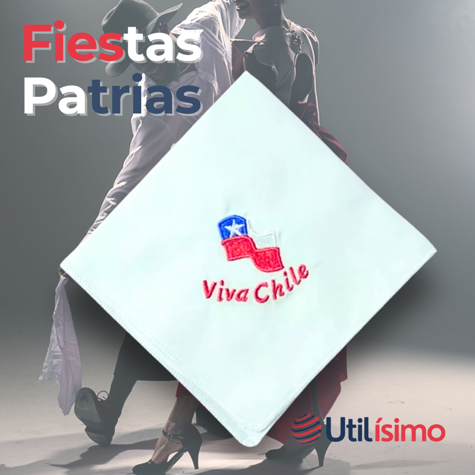 Pañuelo Baile Cueca 45CM Bordado Viva Chile Fiestas Patrias