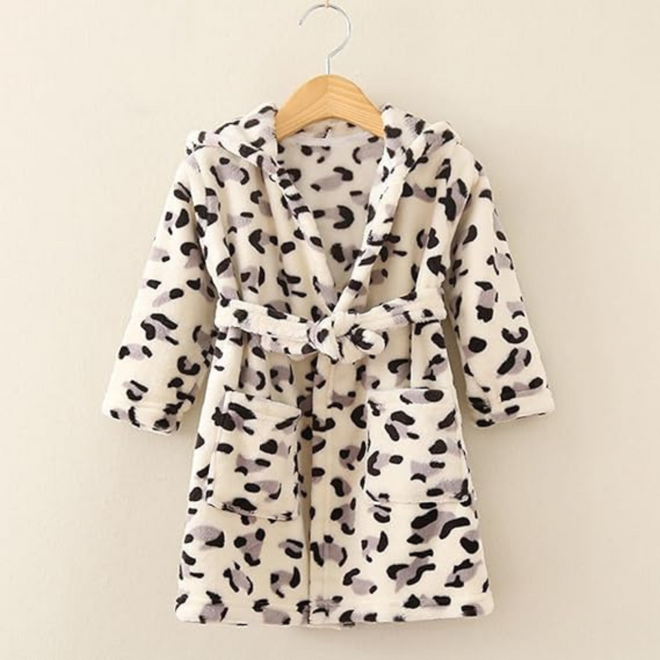 Batas De Baño Con Capucha Y Bolsillos Niño Y Niña Polar Animal Print