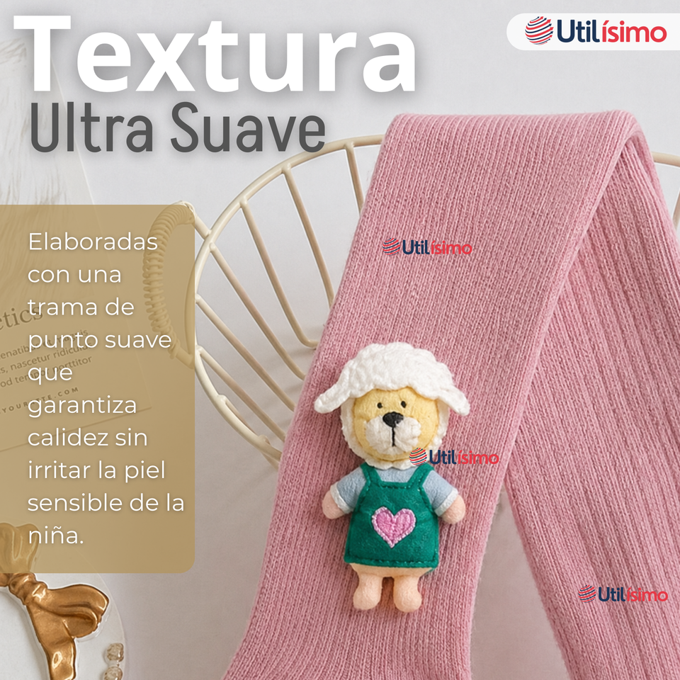 Panty 3D Osito Rosado Tejida Niña Ballerina 78% Algodón Premium