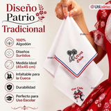 Pack 3 Pañuelos Baile Cueca 45cm Diseños Surtidos Algodón Fiestas Patrias