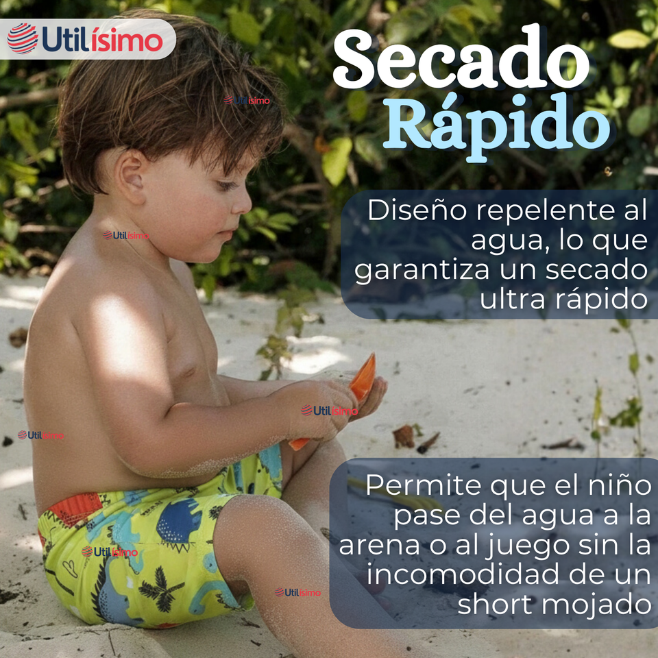 Short De Playa Para Niños Traje De Baño Pantalón Corto Amarillo Dinosaurios