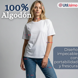 Camiseta Polera 100% Algodón Básica Lisa Elástica Mujer Blanco
