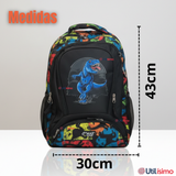 Mochila Escolar Kit Con Estuche y Lonchera 43cm Tela Oxford Dino Niño
