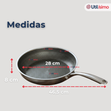 Sartén Acero Inoxidable Antiadherente 28cm +Cuchara de Madera de Bambú